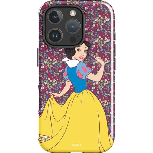 Disney Snow White Character with Floral Pattern iPhone 16 Pro Impact Case